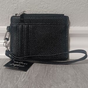 DAPHNE Black Pebbled Faux Leather ID Wristlet